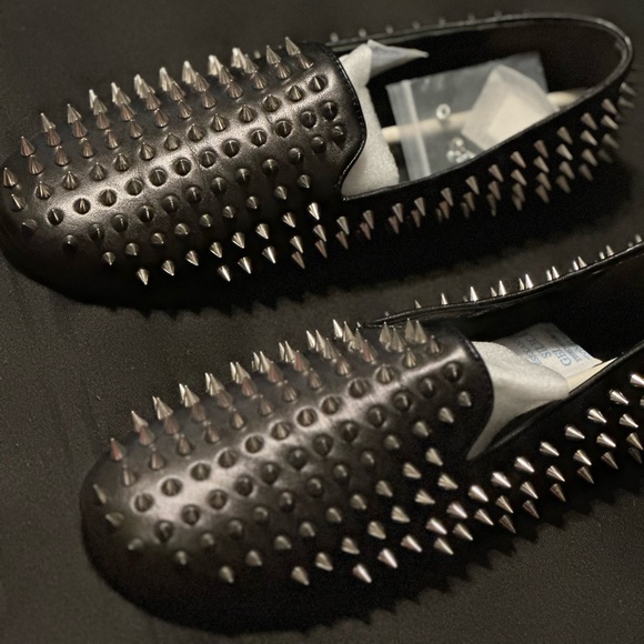Studded Black Women's Loafers - Picture 1 of 4